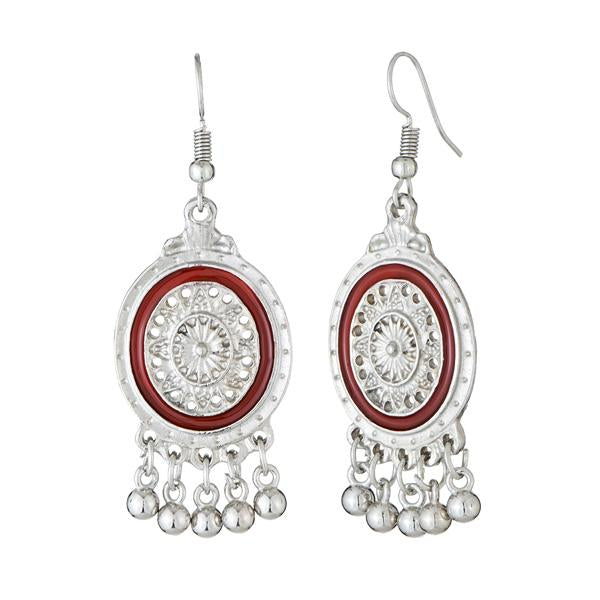 Jeweljunk Maroon Meenakari Rhodium Plated Afghani Earrings - 1312530D