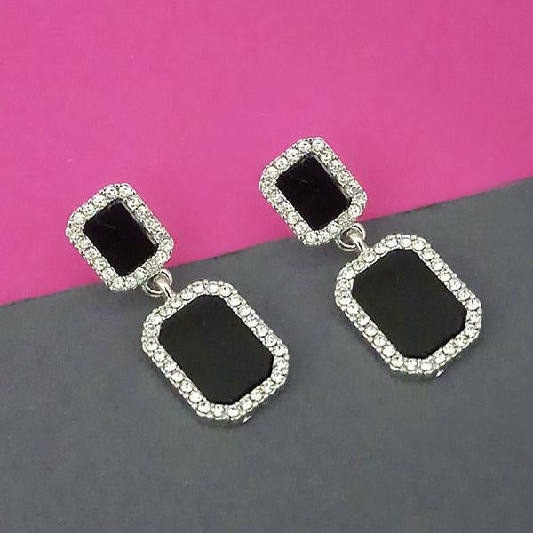 Urthn Silver Plated Austrian Stone Black Enamel Dangler Earrings - 1312890
