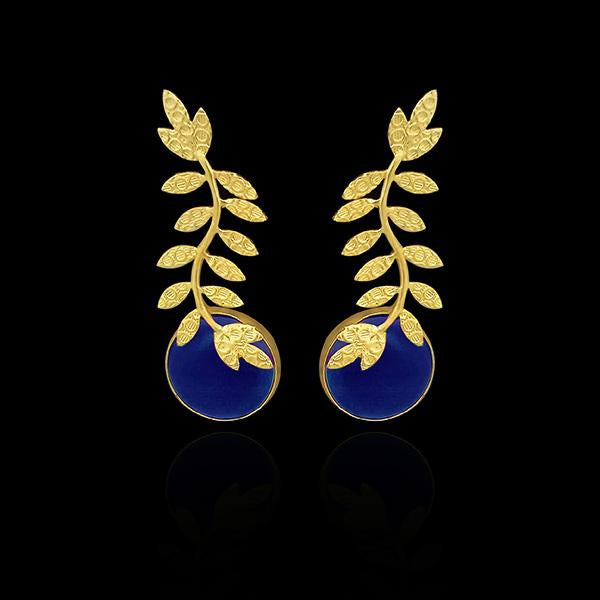 Urthn Resin Stone Leaf Design Gold Plated Dangler Earrings - 1313101F