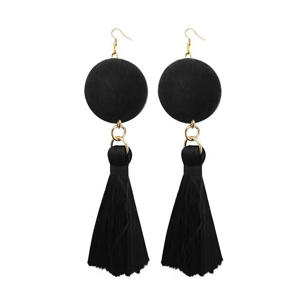 Jeweljunk Black Thread Gold Plated Tassel Earrings - 1313308F