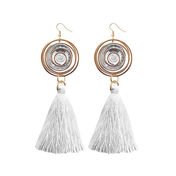Jeweljunk Gold Plated White Thread Tassel Earrings - 1313309D