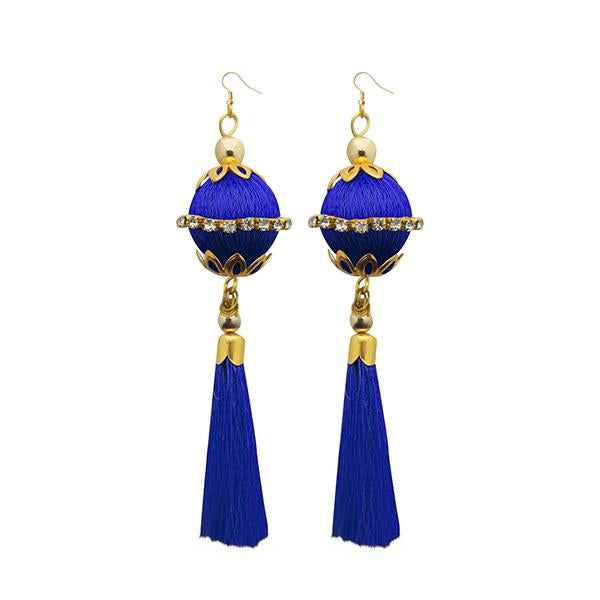 Jeweljunk Gold Plated Blue Thread Tassel Earrings - 1313317B