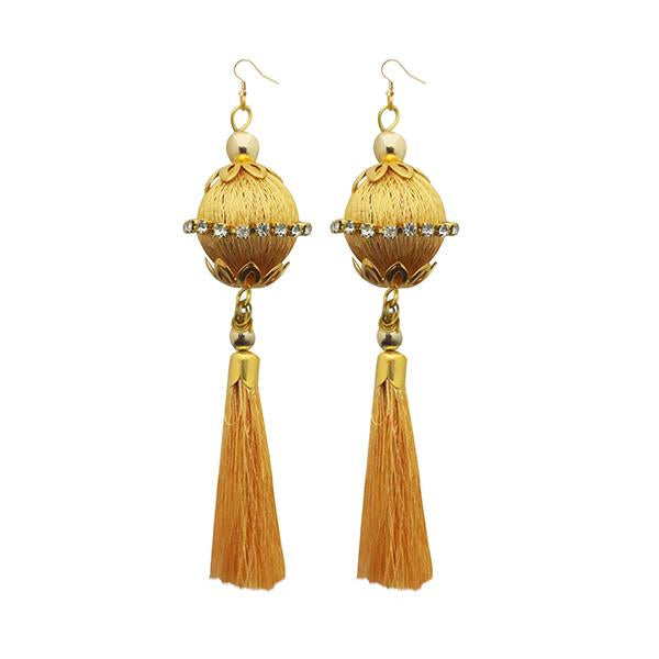 Jeweljunk Gold Plated Beige Thread Tassel Earrings - 1313317D