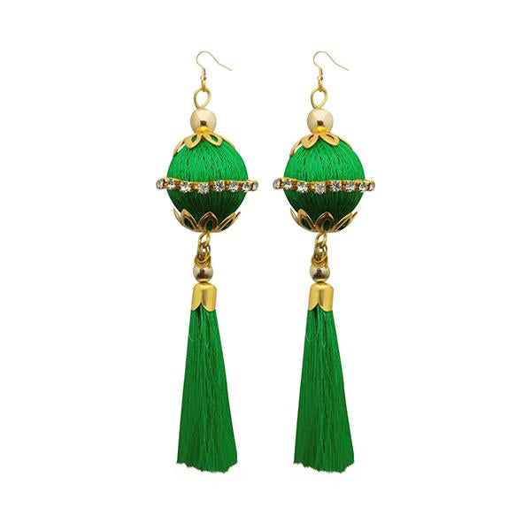 Jeweljunk Green Thread Gold Plated Tassel Earrings - 1313317E