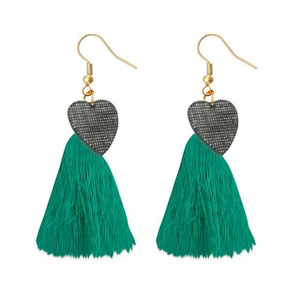 Jeweljunk Green Thread Gold Plated Tassel Earrings - 1313318C