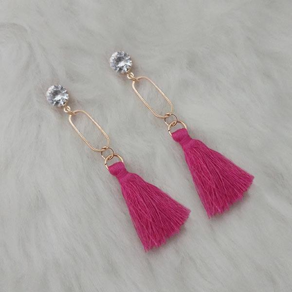 Jeweljunk Gold Plated Pink Thread Tassel Earrings - 1313333A
