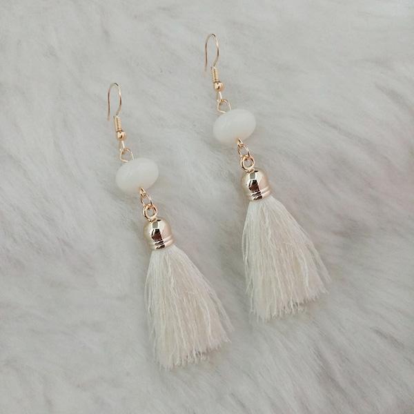 Jeweljunk White Thread Gold Plated Tassel Earrings - 1313421B