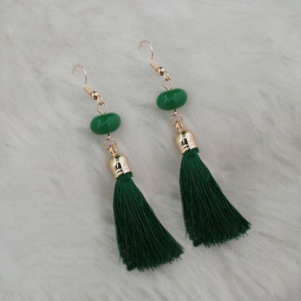 Jeweljunk Green Thread Gold Plated Tassel Earrings - 1313421E