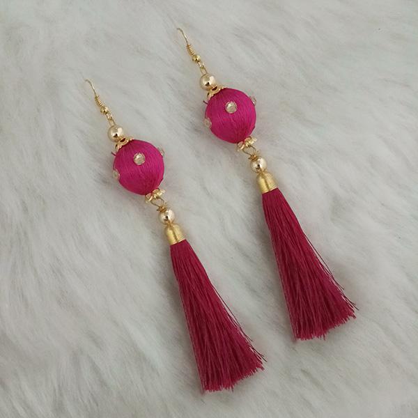 Jeweljunk Purple Thread Gold Plated Tassel Earrings - 1313426C