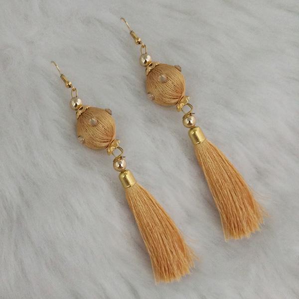 Jeweljunk Brown Thread Gold Plated Tassel Earrings - 1313426D