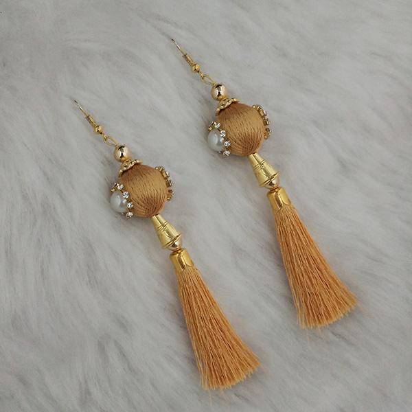 Jeweljunk Beige Thread Gold Plated Tassel Earrings - 1313427A