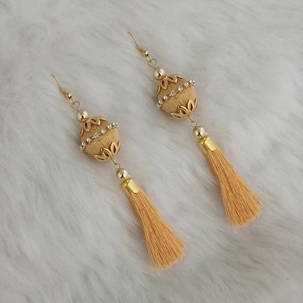 Jeweljunk Beige Thread Gold Plated Tassel Earrings - 1313428A