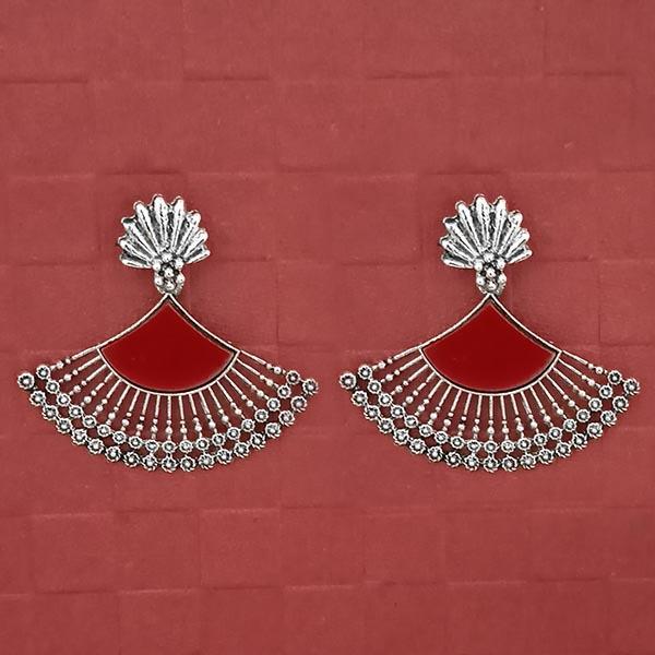 Jeweljunk Silver Plated Red Enamel Earrings - 1314746A