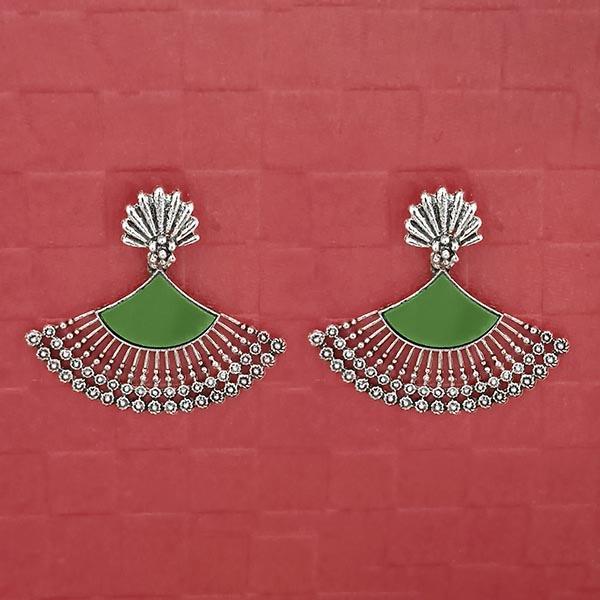 Jeweljunk Silver Plated Green Enamel Earrings - 1314746H