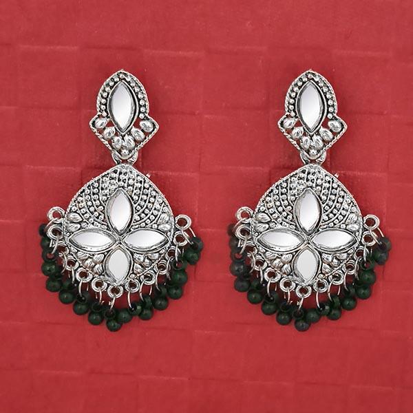 Jeweljunk Silver Plated Green Beads Mirror Dangler Earrings - 1314748E