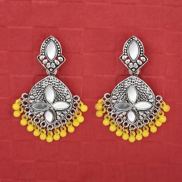 Jeweljunk Silver Plated Yellow Beads Mirror Dangler Earrings - 1314748I