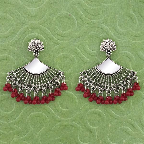 Jeweljunk Silver Plated Maroon Beads Mirror Jhumki Earrings - 1314788A