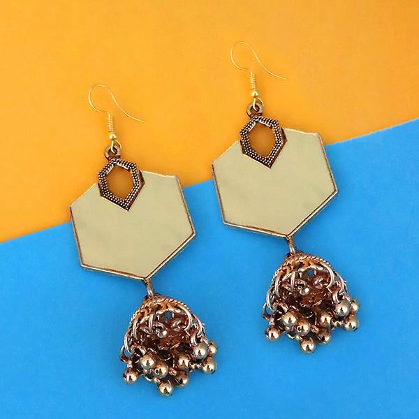 Tip Top Fashions Antique Gold Plated Mirror Jhumki Earrings - 1314953B