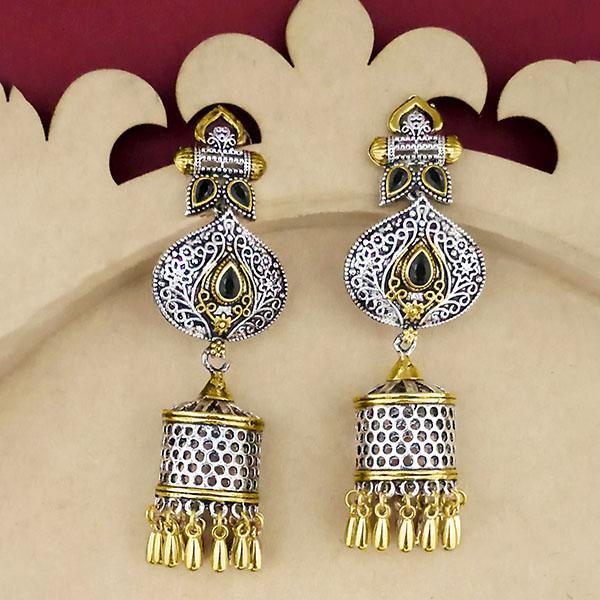 Jeweljunk Black Stone Two Tone Plated Dangler Earrings