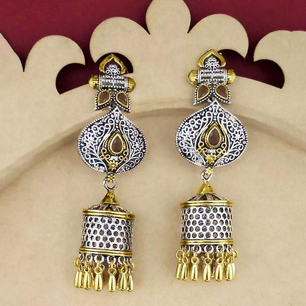 Jeweljunk Brown Stone Two Tone Plated Dangler Earrings