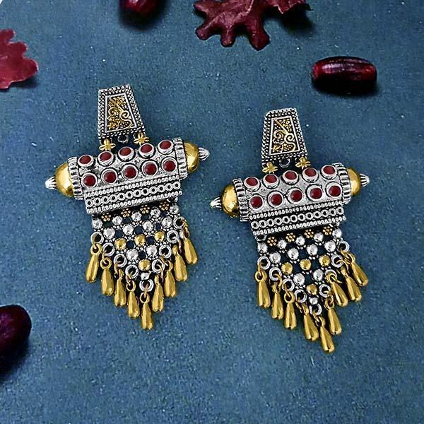 Jeweljunk Maroon Austrian Stone Two Tone Plated Dangler Earrings