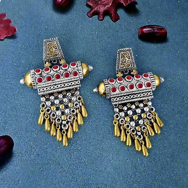 Jeweljunk Red Austrian Stone Two Tone Plated Dangler Earrings