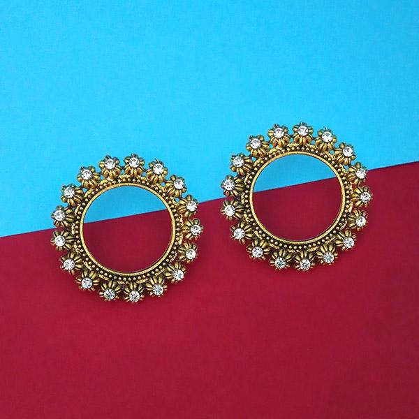 Jeweljunk Antique Gold Plated Austrian Stone Round Stud Earrings - 1315337B