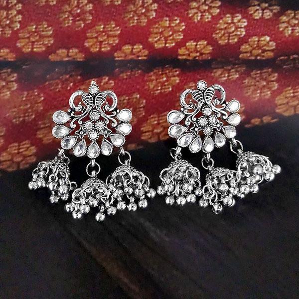 Jeweljunk White Austrian Stone Oxidised Plated Jhumki Earrings