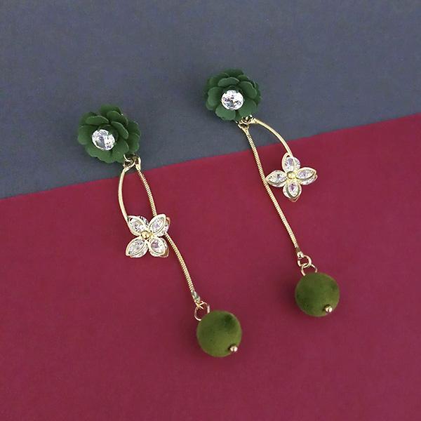Urthn Green Floral Austrian Stone Dangler Earrings - 1315707F