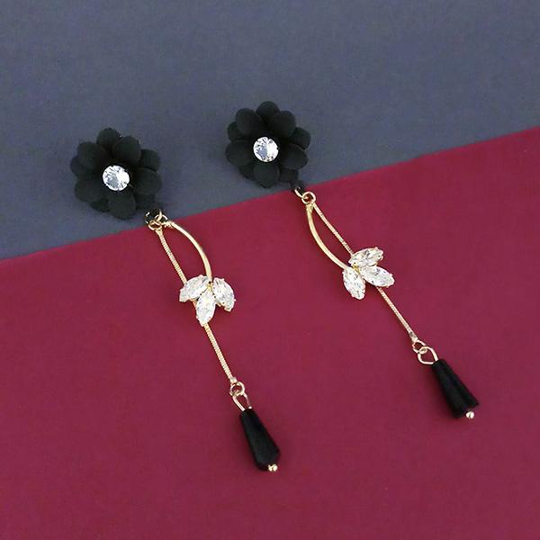 Urthn Black Floral Gold Plated Dangler Earrings - 1315709E