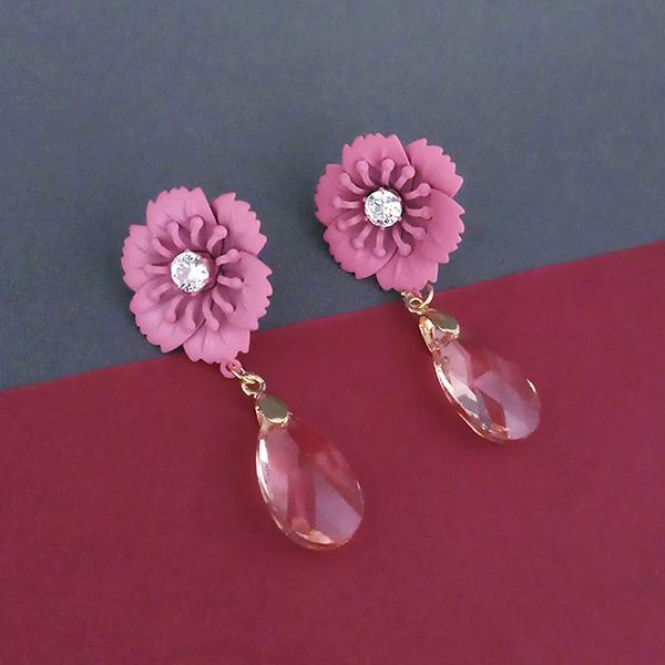 Urthn Pink Floral Gold Plated Dangler Earrings - 1315711D
