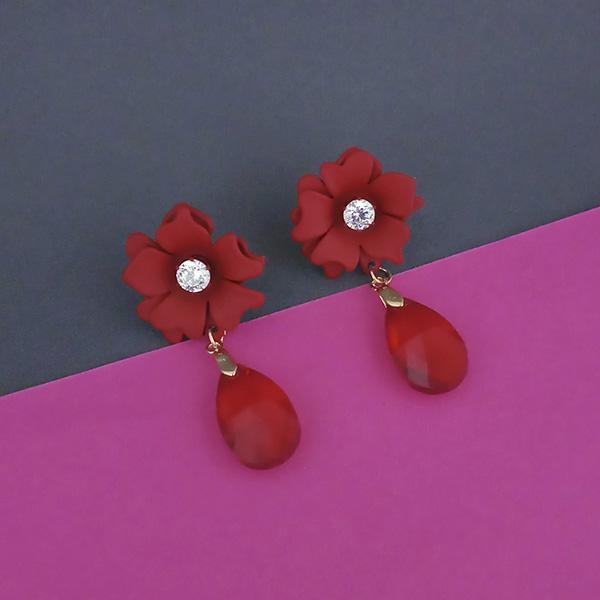 Urthn Red Floral Austrian Stone Dangler Earrings - 1315712B