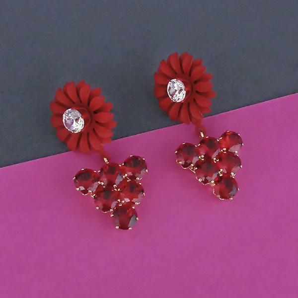 Urthn Red Floral Austrian Stone Dangler Earrings - 1315713B