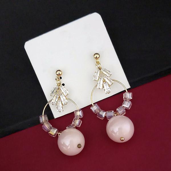 Urthn AD Stone Gold Plated Pink Pearl Drop Dangler Earrings - 1315828D