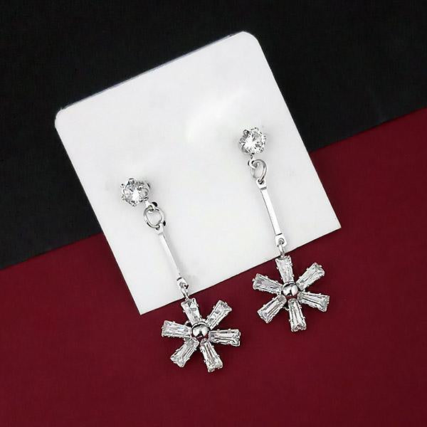 Urthn Silver Plated AD Stone Heart Dangler Earrings - 1315861B