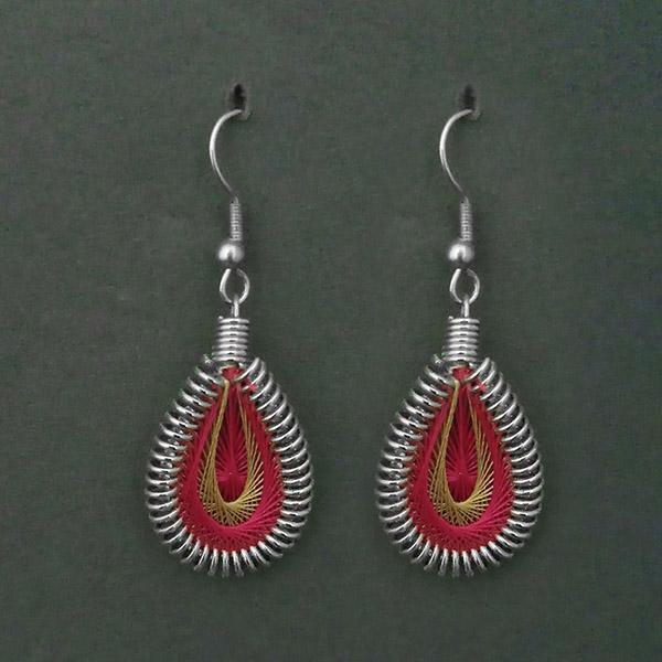 Tip Top Fashions Rhodium Plated Pink Thread Dangler Earrings - 1316101Q