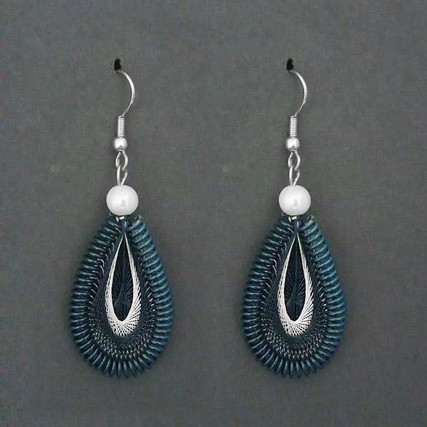 Tip Top Fashions Rhodium Plated Blue Thread Dangler Earrings - 1316105F