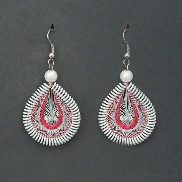 Tip Top Fashions Rhodium Plated White Thread Dangler Earrings - 1316107A