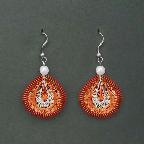 Tip Top Fashions Rhodium Plated Orange Thread Dangler Earrings - 1316108L