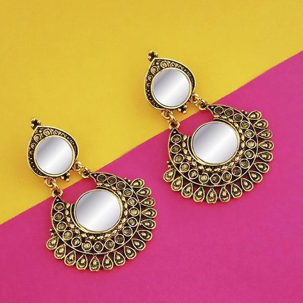 Jeweljunk Antique Gold Plated Mirror Dangler Earrings - 1316207A