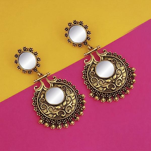 Jeweljunk Antique Gold Plated Mirror Dangler Earrings - 1316210A