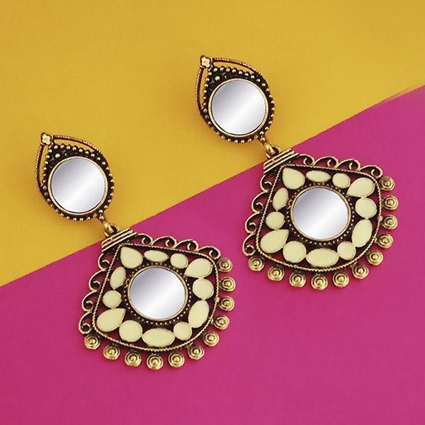 Jeweljunk Antique Gold Plated Mirror Dangler Earrings - 1316212A