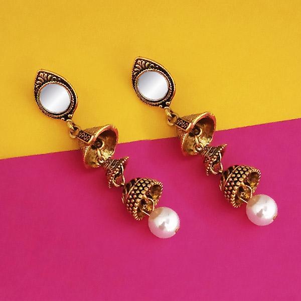 Jeweljunk Antique Gold Plated Mirror Jhumki Earrings - 1316214A