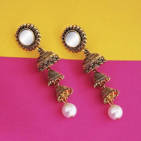 Jeweljunk Antique Gold Plated Mirror Jhumki Earrings - 1316215A