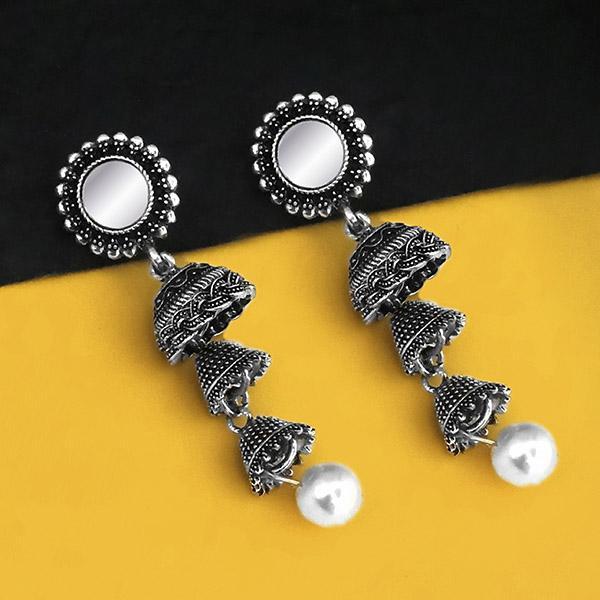 Jeweljunk Oxidised Plated Mirror Jhumki Earrings - 1316215B