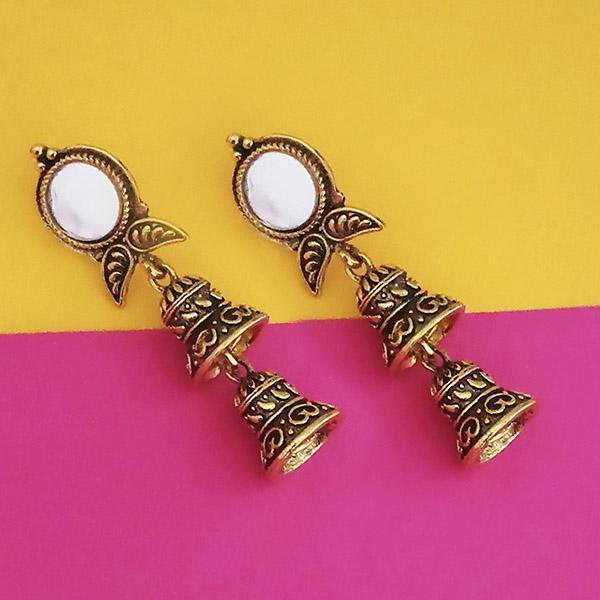 Jeweljunk Antique Gold Plated Mirror Jhumki Earrings - 1316219A