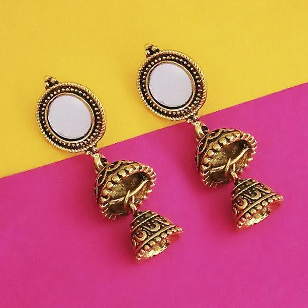 Jeweljunk Antique Gold Plated Mirror Jhumki Earrings - 1316220A