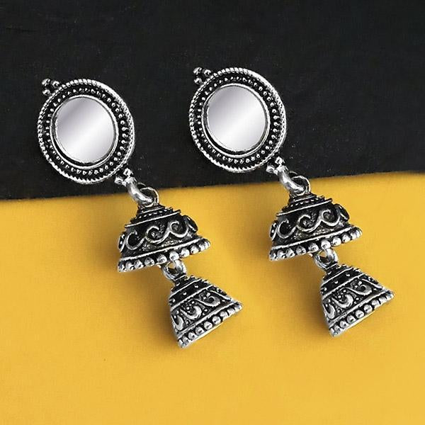Jeweljunk Oxidised Plated Mirror Jhumki Earrings - 1316220B