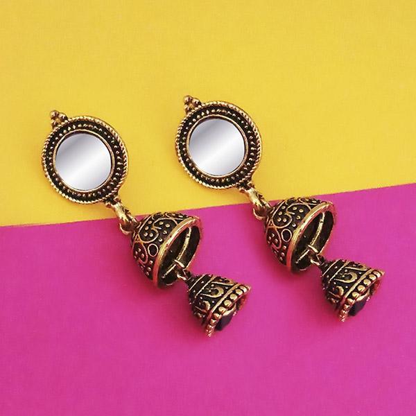 Jeweljunk Antique Gold Plated Mirror Jhumki Earrings - 1316221A