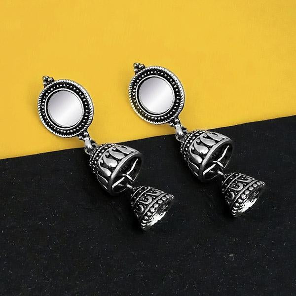 Jeweljunk Oxidised Plated Mirror Jhumki Earrings - 1316223B